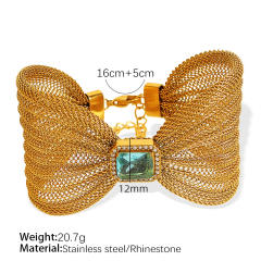 Elegant stainless steel big bow color cubic zircon bangle bracelet