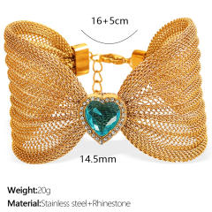 Chunky bow colorful diamond heart stainless steel women bangle bracelet