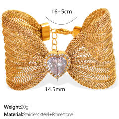 Chunky bow colorful diamond heart stainless steel women bangle bracelet