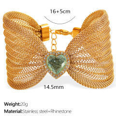 Chunky bow colorful diamond heart stainless steel women bangle bracelet