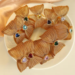 Chunky bow colorful diamond heart stainless steel women bangle bracelet