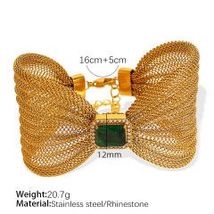 Elegant stainless steel big bow color cubic zircon bangle bracelet