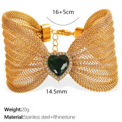 Chunky bow colorful diamond heart stainless steel women bangle bracelet