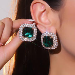 Luxury square shape colorful glass crystal statement diamond earrings