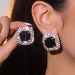 Luxury square shape colorful glass crystal statement diamond earrings