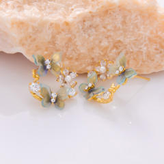 925 needle crystal flower butterfly gold plated copper earrings collection