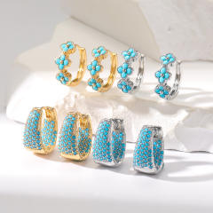 Vintage turquoise bead statement gold plated copper huggie earrings