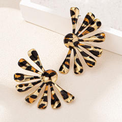Fashion Metal Irregular Leopard Print Sunflower Women Earrings for Party Ball Wear