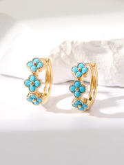 Vintage turquoise bead statement gold plated copper huggie earrings