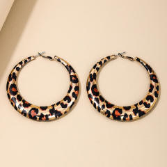 Exaggerated geometric hoop leopard print maillard big hoop earrings