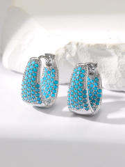 Vintage turquoise bead statement gold plated copper huggie earrings