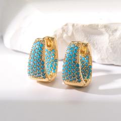 Vintage turquoise bead statement gold plated copper huggie earrings