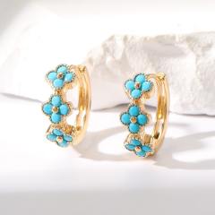 Vintage turquoise bead statement gold plated copper huggie earrings