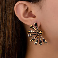 Fashion Metal Irregular Leopard Print Sunflower Women Earrings for Party Ball Wear