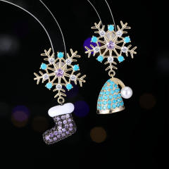 925 needle personality full diamond snowflake boots hat earrings Christmas gift
