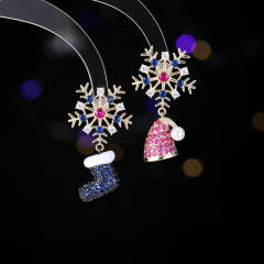 925 needle personality full diamond snowflake boots hat earrings Christmas gift