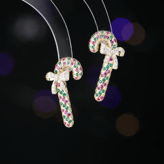 925 silver needle personalized Christmas gift Santa's cane earrings