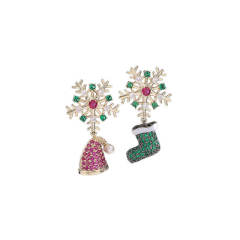 925 needle personality full diamond snowflake boots hat earrings Christmas gift