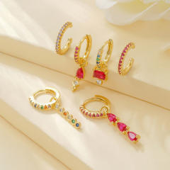 6pcs Set rose red cz pave setting gold plated copper huggie earrings ear cuff set