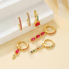 6pcs Set rose red cz pave setting gold plated copper huggie earrings ear cuff set