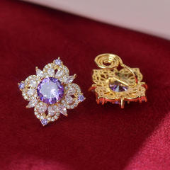 Luxury square colorful crystal diamond copper studs earrings clip on earrings