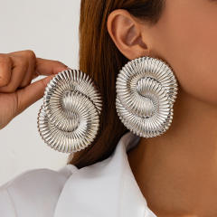 Ins Liquid Metal Irregular Pleated Flower Earrings big alloy earrings