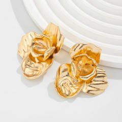 Ins Liquid Metal Irregular Pleated Flower Earrings big alloy earrings