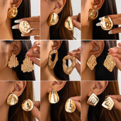 Chunky metallic glossing earrings pleated irregular geometric earrings collection big gold earrings