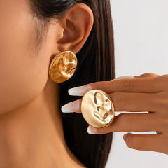 Chunky metallic glossing earrings pleated irregular geometric earrings collection big gold earrings