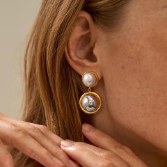 Elegant mix color geometric round shape stainless steel earrings