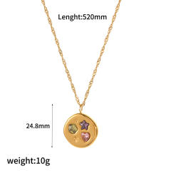 Dainty evil eye coin colorful cubic zircon geometric pendant stainelss steel necklace