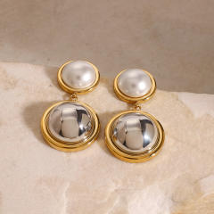 Elegant mix color geometric round shape stainless steel earrings