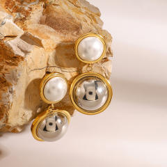 Elegant mix color geometric round shape stainless steel earrings