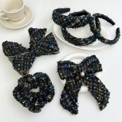 High-grade Korean Style Autumn Winter Tweed Sponge headband bow hair claw clips collection