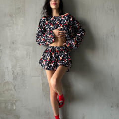 Amazon 2024 women pajamas suit Christmas reindeer printed long-sleeved top and shorts two-piece set