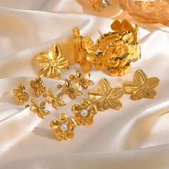 Fashion Stainless Steel Flower Element 18K Golden Ear Stud Earring