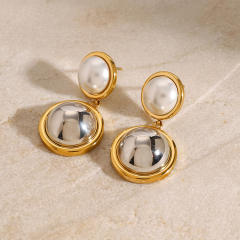 Elegant mix color geometric round shape stainless steel earrings