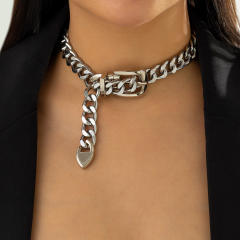 Punk Belt Buckle choker Necklace Women Hip-hop Heavy Metal Geometric Necklace