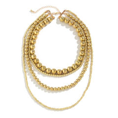 Punk style multi-layer round beads stacked necklace exaggerated beaded necklace