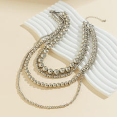 Punk style multi-layer round beads stacked necklace exaggerated beaded necklace