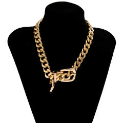 Punk Belt Buckle choker Necklace Women Hip-hop Heavy Metal Geometric Necklace
