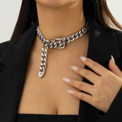 Punk Belt Buckle choker Necklace Women Hip-hop Heavy Metal Geometric Necklace