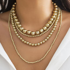Punk style multi-layer round beads stacked necklace exaggerated beaded necklace