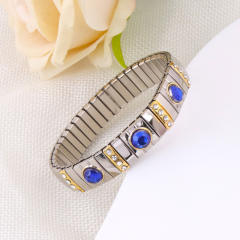 Hot sale colorful rhinestone statement stainless steel elestic bangle bracelet