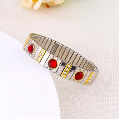 Hot sale colorful rhinestone statement stainless steel elestic bangle bracelet