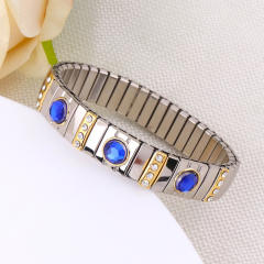 Hot sale colorful rhinestone statement stainless steel elestic bangle bracelet