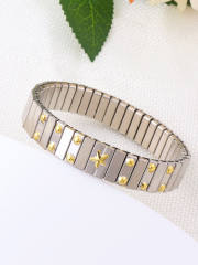 Hot sale colorful rhinestone statement stainless steel elestic bangle bracelet