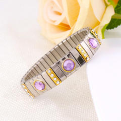 Hot sale colorful rhinestone statement stainless steel elestic bangle bracelet