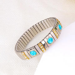 Hot sale colorful rhinestone statement stainless steel elestic bangle bracelet