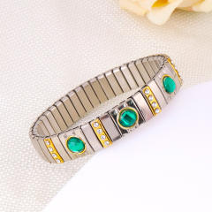 Hot sale colorful rhinestone statement stainless steel elestic bangle bracelet